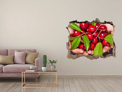 Hole in the wall decal Red cherries in hands