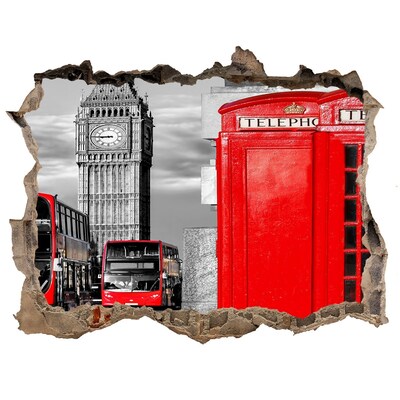 Hole in the wall decal London skyline with red buses