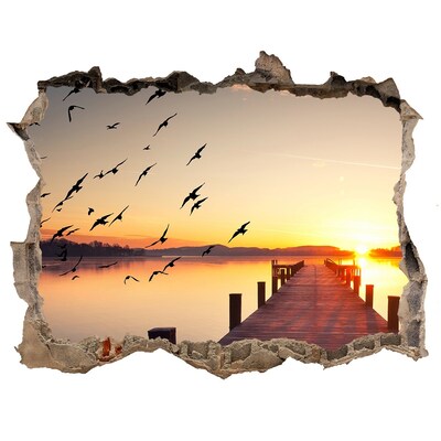 Hole in the wall decal Sunset over the lake