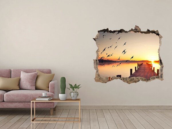 Hole in the wall decal Sunset over the lake