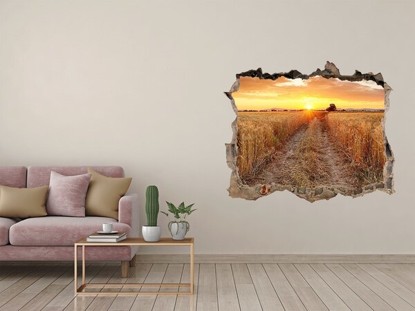 Hole in the wall decal Golden sunset over a grain field