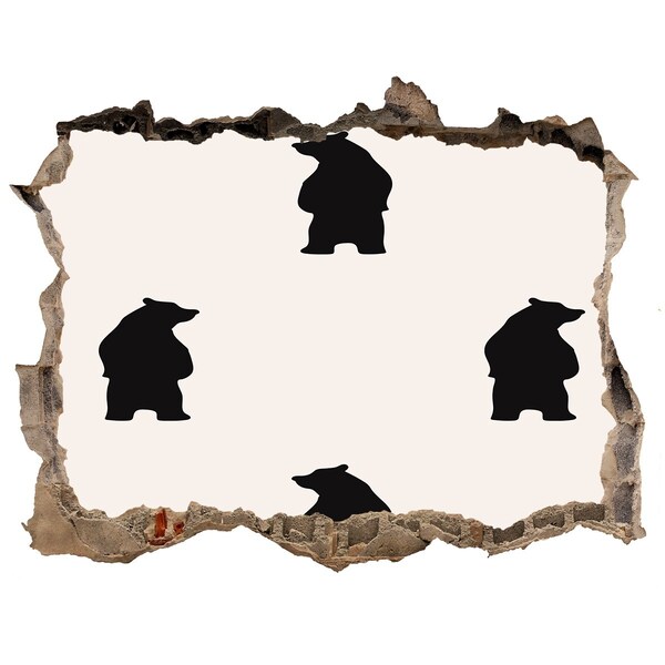 3D wall hole Black bears against a ruined wall