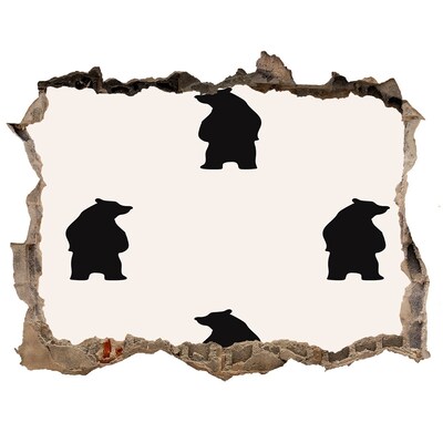 3D wall hole Black bears against a ruined wall