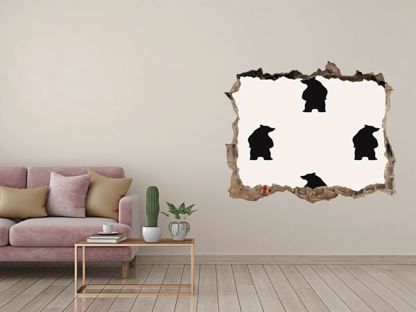 3D wall hole Black bears against a ruined wall