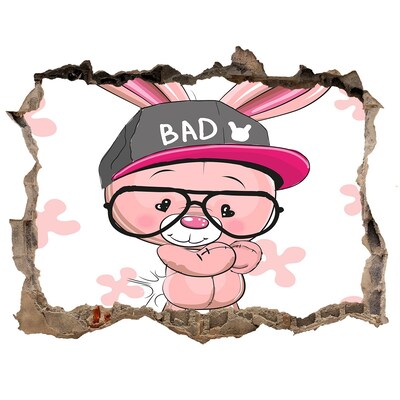 3D wall hole Bunny in a hat
