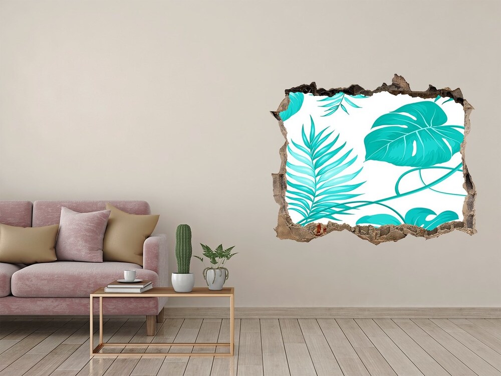 3D wall hole Tropical leaves