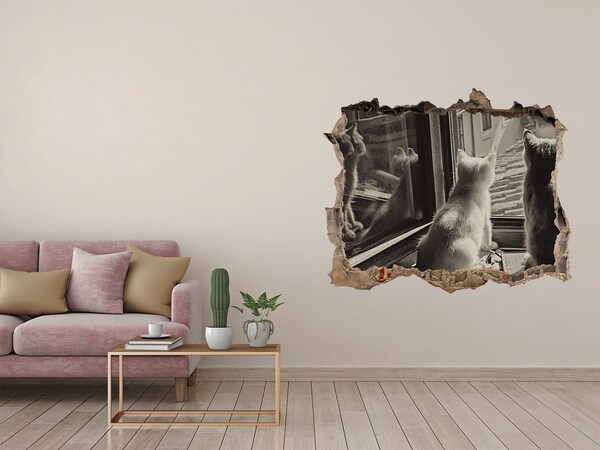 3D wall hole Cats at the window