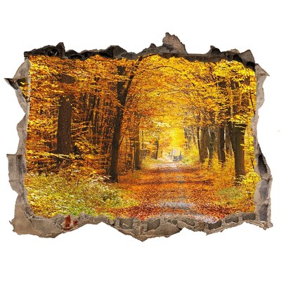 3D wall hole Autumn alley in the forest