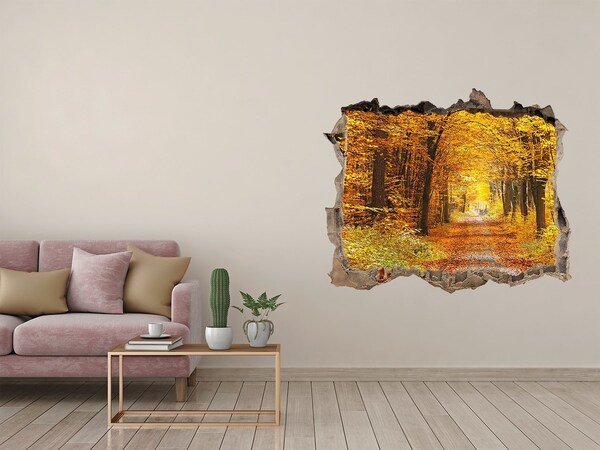 3D wall hole Autumn alley in the forest