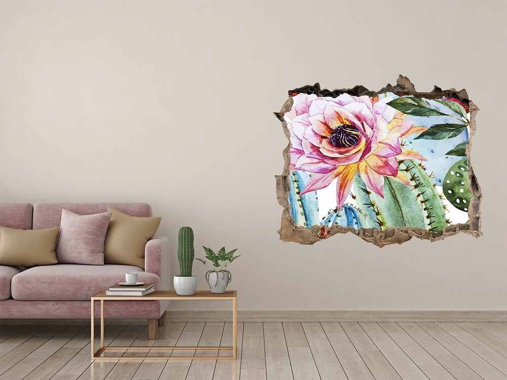 3D wall hole Cacti and flowers