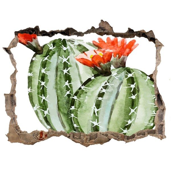 3D wall hole A cactus with a flower in a hole in the wall