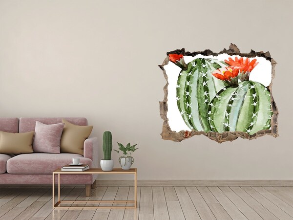 3D wall hole A cactus with a flower in a hole in the wall
