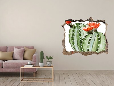 3D wall hole A cactus with a flower in a hole in the wall