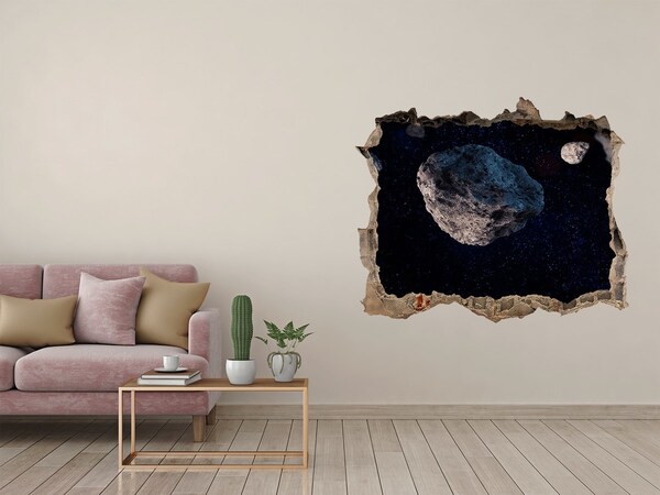 3D wall hole wallpaper Cosmic space behind the wall