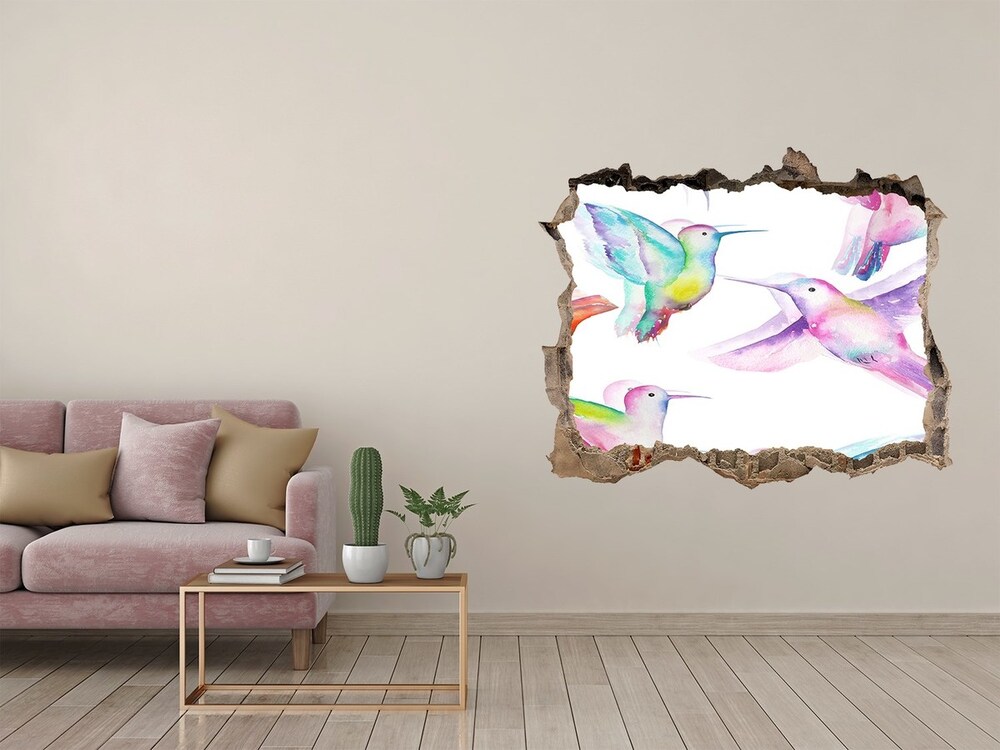 3D wall hole wallpaper Hummingbird