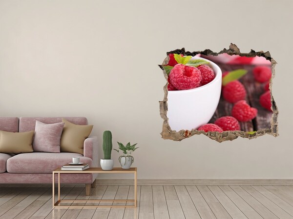 Hole wall sticker Raspberries in a bowl