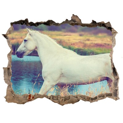 Hole in the wall decal White horse by the lake