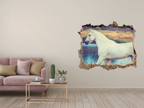 Hole in the wall decal White horse by the lake