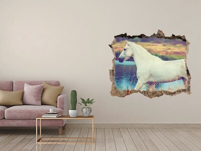 Hole in the wall decal White horse by the lake