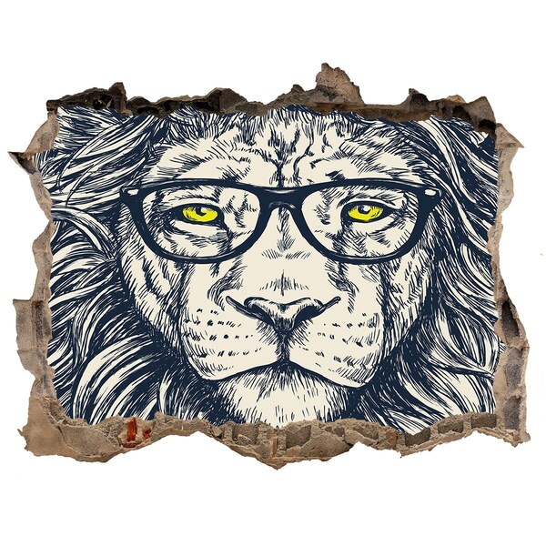 Hole wall sticker Lion with glasses