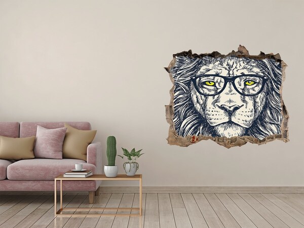 Hole wall sticker Lion with glasses