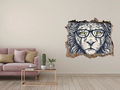 Hole wall sticker Lion with glasses