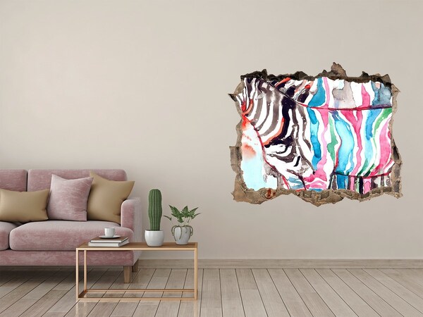 Hole in the wall sticker Colorful zebra