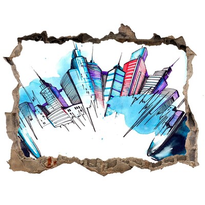Hole in the wall sticker A modern city in ruins