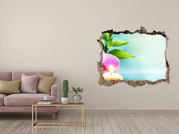 Hole in the wall decal A peaceful oasis with a flower and a candle