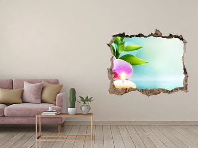 Hole in the wall decal A peaceful oasis with a flower and a candle