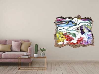 Hole in the wall sticker An underwater world full of colorful fish