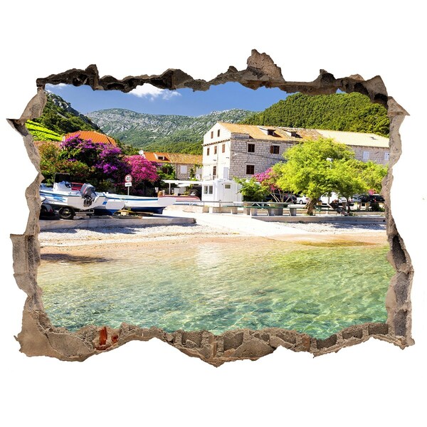 Hole in the wall sticker A seaside landscape with a charming village