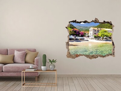 Hole in the wall sticker A seaside landscape with a charming village