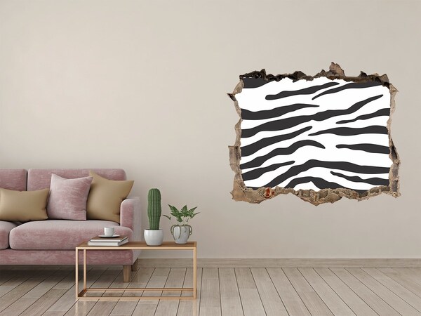 3D wall hole wallpaper Zebra in the wall