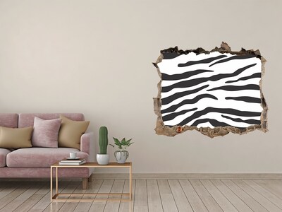 3D wall hole wallpaper Zebra in the wall