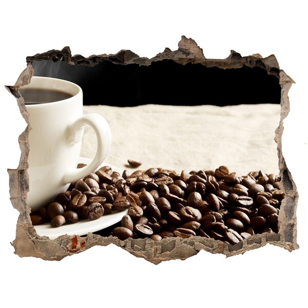 3D wall hole wallpaper Coffee in the heart of the wall