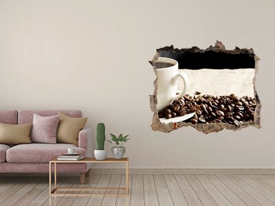 3D wall hole wallpaper Coffee in the heart of the wall