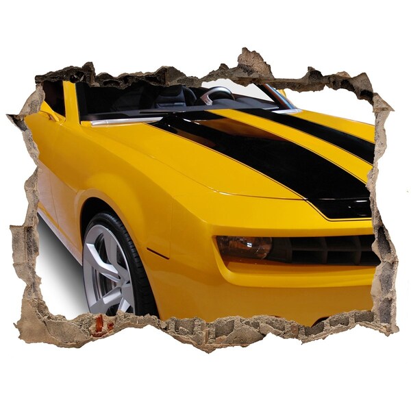 Hole in the wall decal Golden sports car