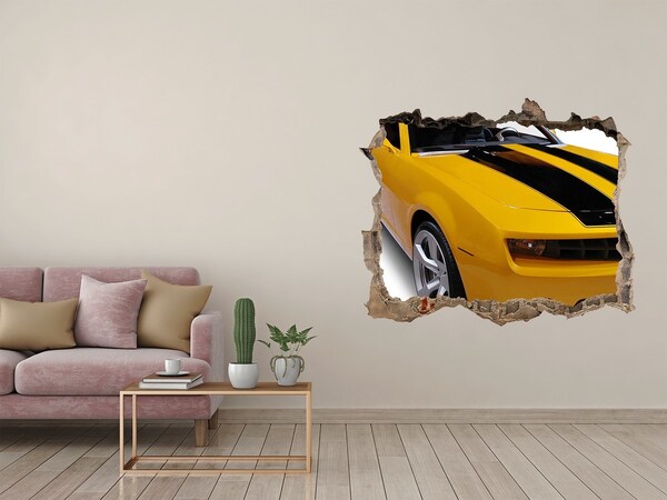 Hole in the wall decal Golden sports car