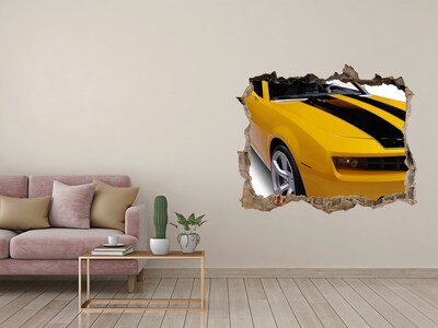 Hole in the wall decal Golden sports car