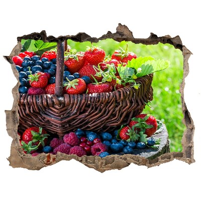3D wall hole wallpaper A basket full of forest fruits