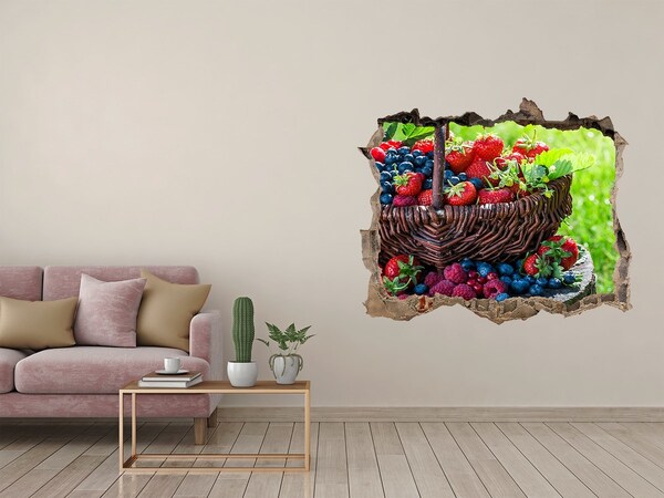 3D wall hole wallpaper A basket full of forest fruits