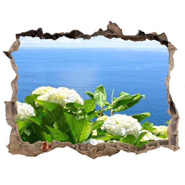 3D wall hole wallpaper Flowers by the sea