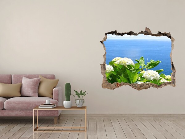 3D wall hole wallpaper Flowers by the sea