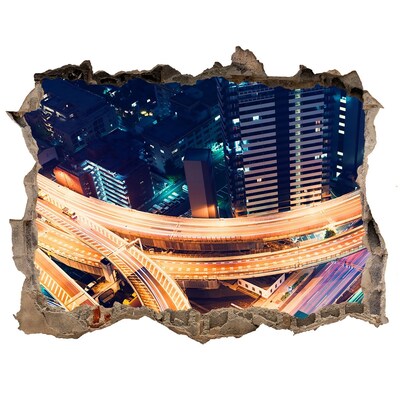 Hole in the wall sticker View of the city at night