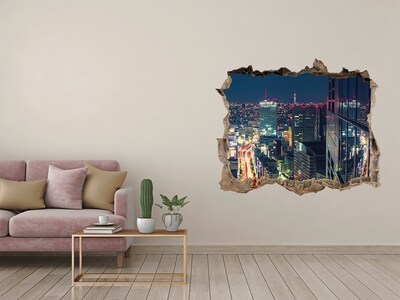 Hole in the wall sticker View of the city at night