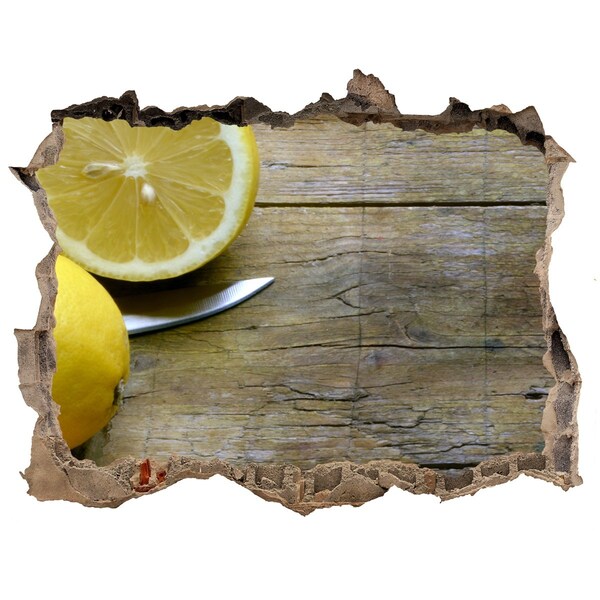 3D wall hole Lemons on wood