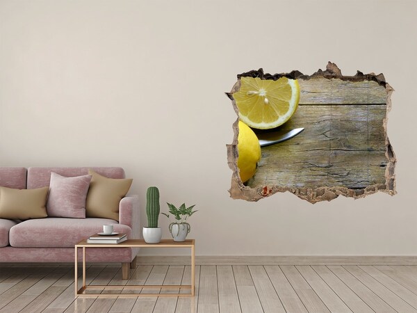 3D wall hole Lemons on wood