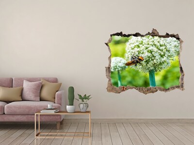 3D wall hole Flower meadow with a bee