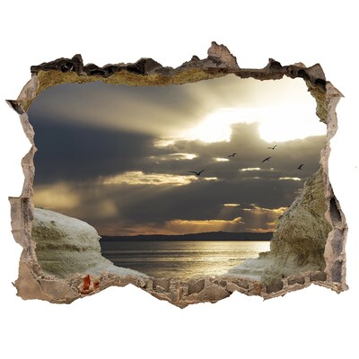 3D wall hole wallpaper Sunset over the sea